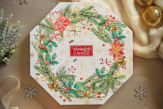 Yankee Candle Advent Calendar Winter Wreath Gift Set 2018 with 24 Scented Tea Light Candles in 6 Festive Scents 