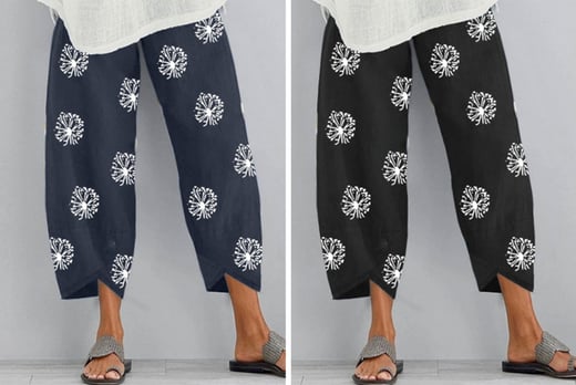 Women’s Loose-Fit Dandelion Print Trousers Deal - Wowcher