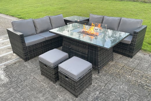 Image of Save 68%: 8 Seater Rattan Fire Pit Garden Table Set 