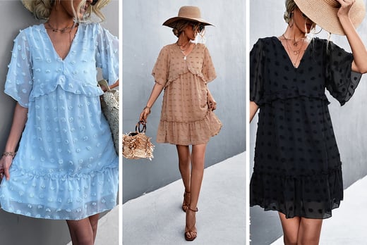 Womens Casual Summer Dress 2023 V Neck Bell Sleeve Mini Loose Flowy Swing  Shift Beach Dresses