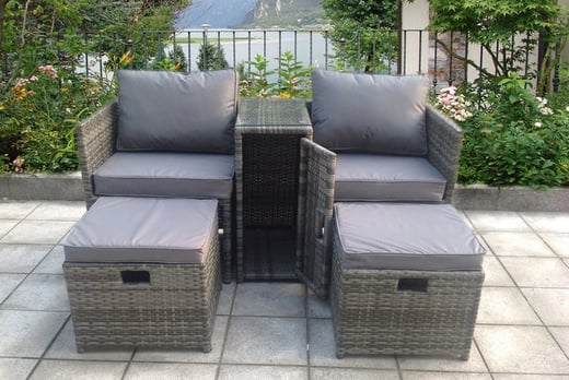 Twin Grey Chair Garden Rattan Furniture Set Deal - Wowcher