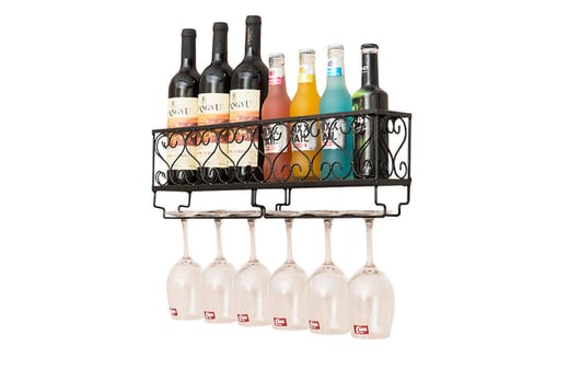 Bottle & Glass Holder Hanging Wine Rack Comes with 5 Big Bottle Cork Wine Charms - Home & Kitchen Décor Wall Mounted Wine Rack 