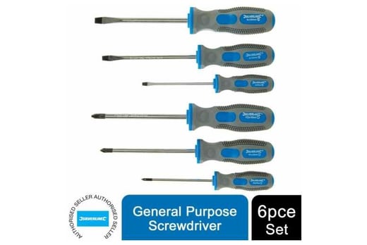 colour-coded handles Silverline General Purpose Screwdriver Set 6pce Soft-grip 