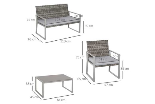 Outsunny 4Piece Outdoor Garden Rattan Seating Furniture Set Grey Wowcher