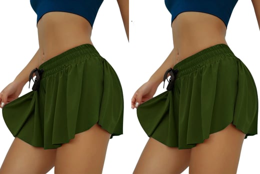 Women's-Double-Layer-Summer-Shorts-GREEN