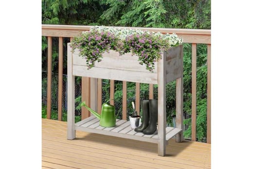 Outsunny Elevated Wooden Planter Garden Grow Box 2 Tiers, Pockets - Wowcher