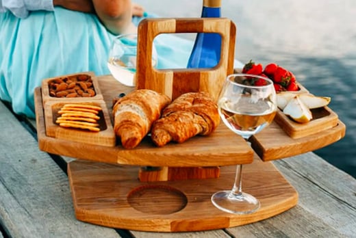 for Picnic Outdoor on The Beach Park Or Indoor Wooden Outdoor Folding Picnic Basket Table,Portable Wooden Outdoor Picnic Wine Table Folding Beach Table Snack Cheese Tray White 