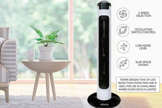 Modern Minimalist Design 3 Speed and Modes with timer 28 inch 50 Watt Techno Packaging Ltd Oscillating Tower Cooling Fan 28 White Bedroom and Home Office Use for Indoor 