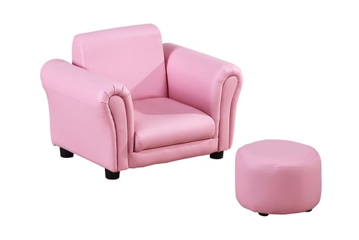 childs pink chair and footstool