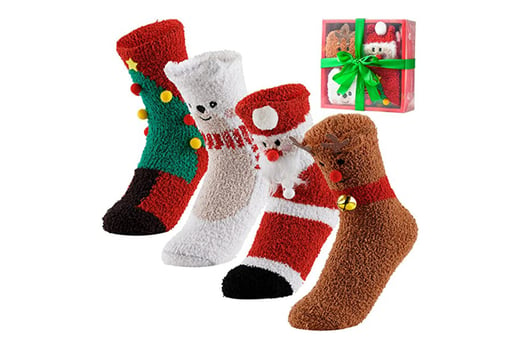 4x Festive Fluffy Christmas Socks Offer - LivingSocial