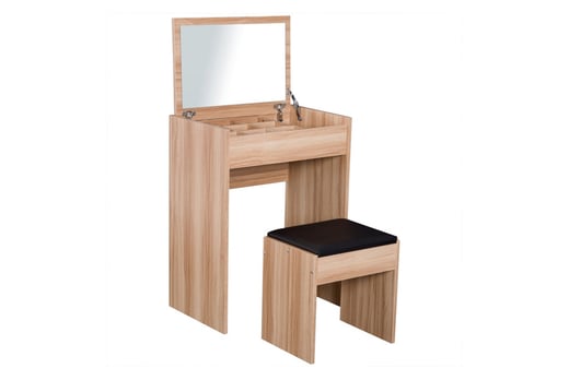 HOMCOM-Dressing-Table-Set-with-Mirror-&-Stool-Wood-Grain-2