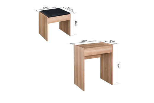 HOMCOM-Dressing-Table-Set-with-Mirror-&-Stool-Wood-Grain-9