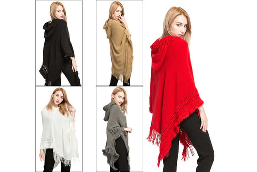 Hooded Tassel Pullover Knitted Sweater Cloak Shawl-2