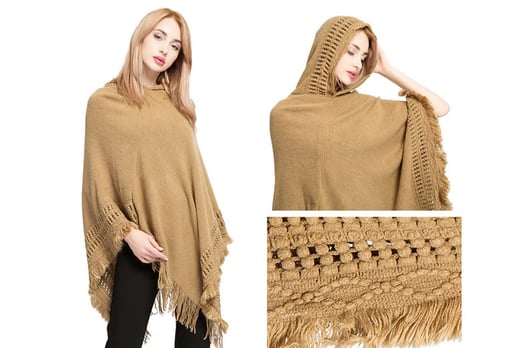 Hooded Tassel Pullover Knitted Sweater Cloak Shawl-8