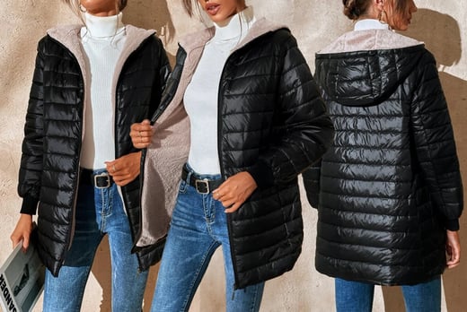 Teddy Lined Puffer Coat Hoodie Deal - Wowcher