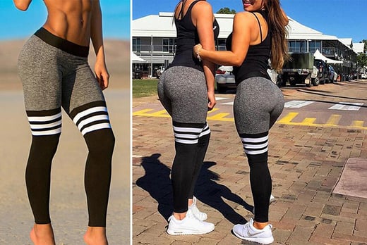workout leggings with stripes on thigh