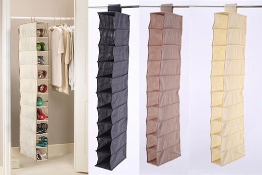 10 Shelf Hanging Canvas Shoe Rack 3 Colours Shop Wowcher