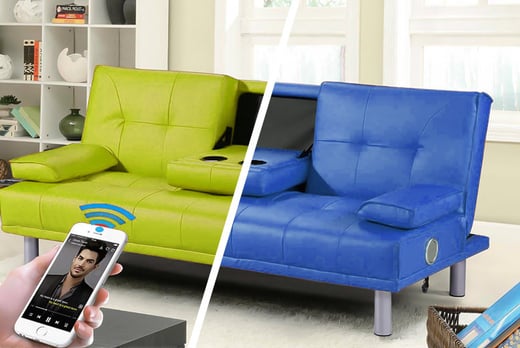 Faux Leather Bluetooth Sofa Bed With Cup Holders 7 Colours