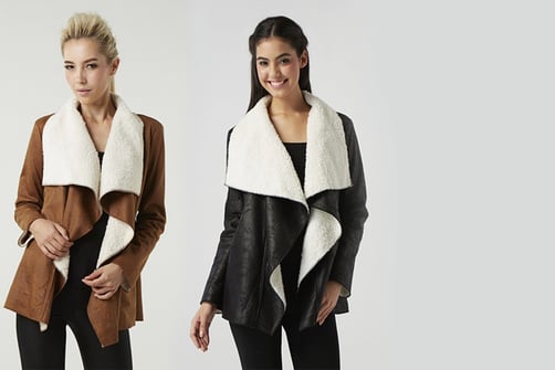 Fleece Lined Leather Look Waterfall Jacket 2 Colours Wowcher Topnotch Fashion Sheepskin Waterfall Jacket1