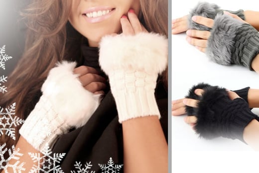 cream fur gloves