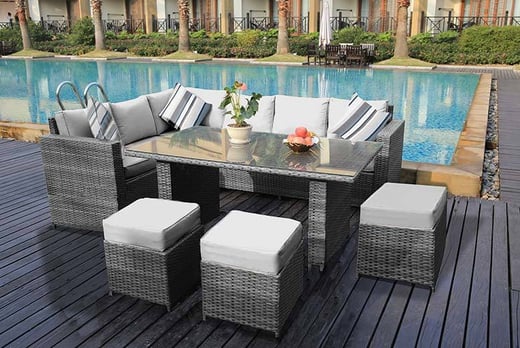Xl Rattan Garden Dining Set Wowcher A Grey Rattan Garden Furniture Set By Pool