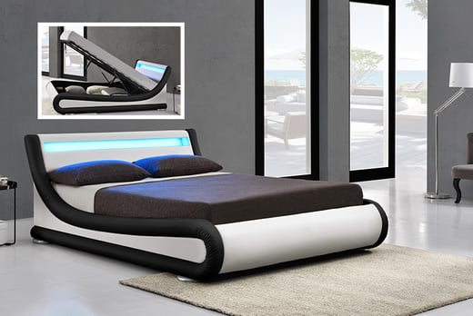 Led Rio Ottoman Bed Wowcher A Stylish Black And White Bed With Ottoman Function An Led Light Strip In The