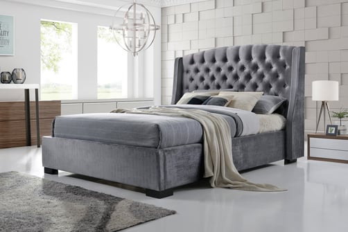 Grey Velvet Wingback King Size Bed With Mattress Options From 349 Instead Of 969 01 Fta Furnishing For A Grey Velvet Wingback King Size Bed Or 449 To Include Mattress Choose Two