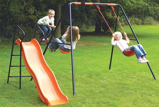 a frame swing set with slide